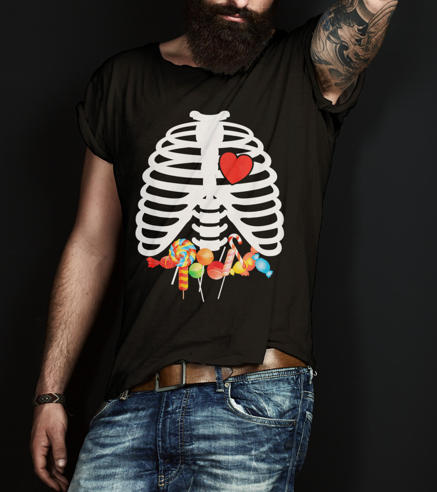 Xray Skeleton Rib Cage Heart Sweet Candy Lollipops T-Shirt