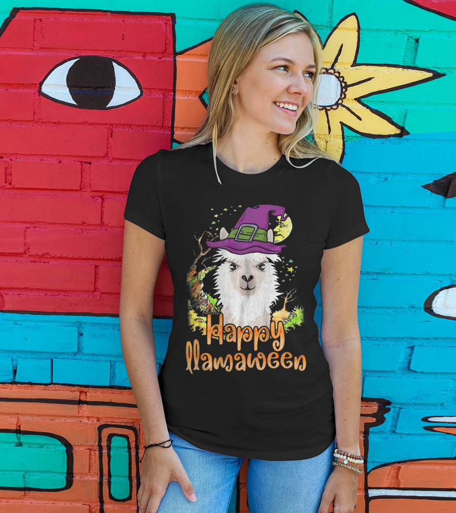 Happy Llamaween Cool Witch Llama T-Shirt