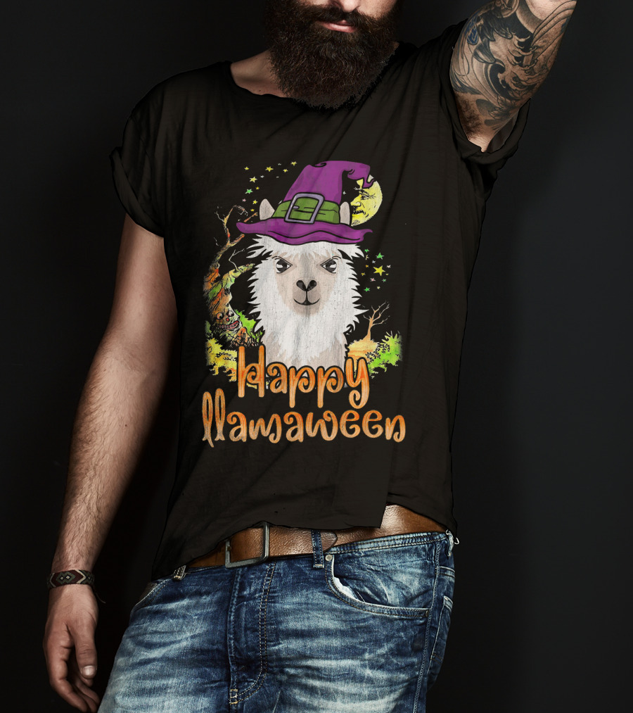 Happy Llamaween Cool Witch Llama T-Shirt