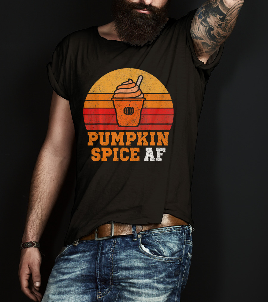 Pumpkin Spice AF Funny Men Husband Pumpkin Cup Retro Stripes T-Shirt