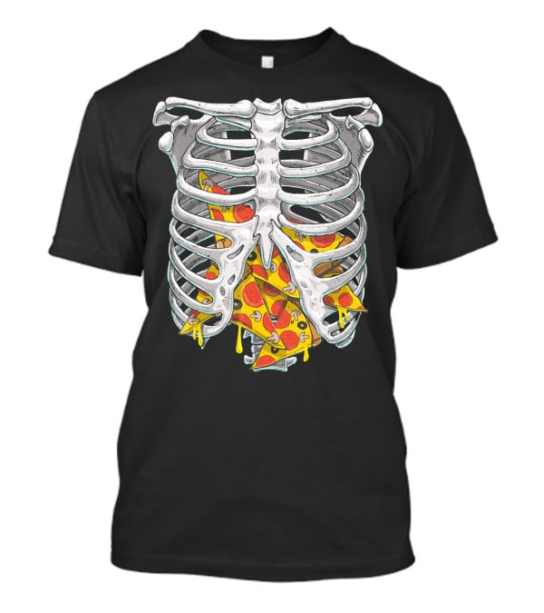 Skeleton Rib Cage Halloween Pizza Slices Inside T-Shirt