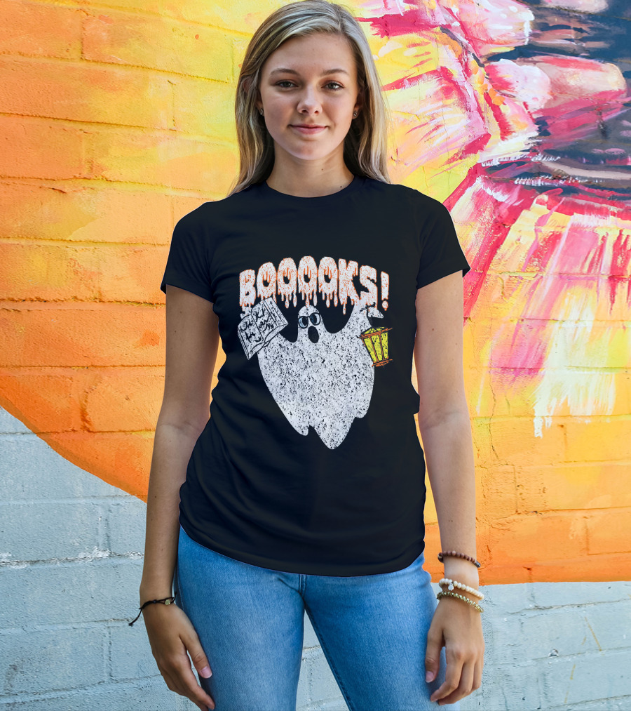 Booooks Spooky Ghost With Open Scary Book And Lantern T-Shirt
