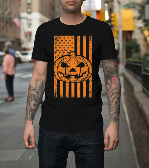Shirt: American Flag Grunge Pumpkin Halloween Las T-Shirt American Flag Grunge Pumpkin Halloween Las T-Shirt