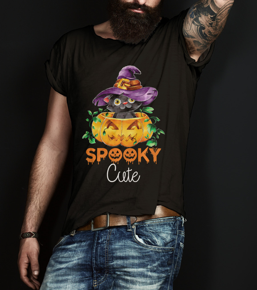 Spooky Cute Halloween Kitten In Pumpkin T-Shirt