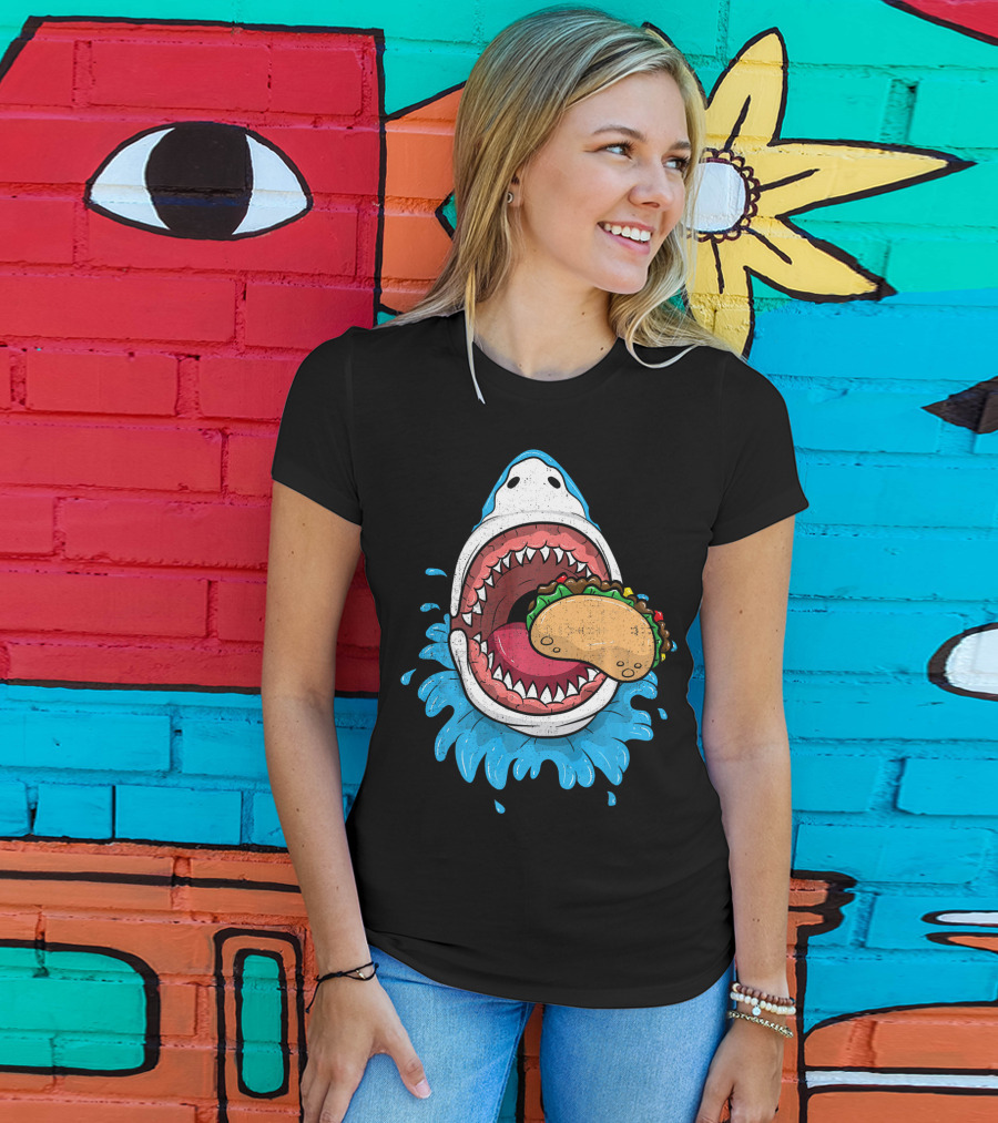Halloween Shark Eating Taco Mexica Splash T-Shirt