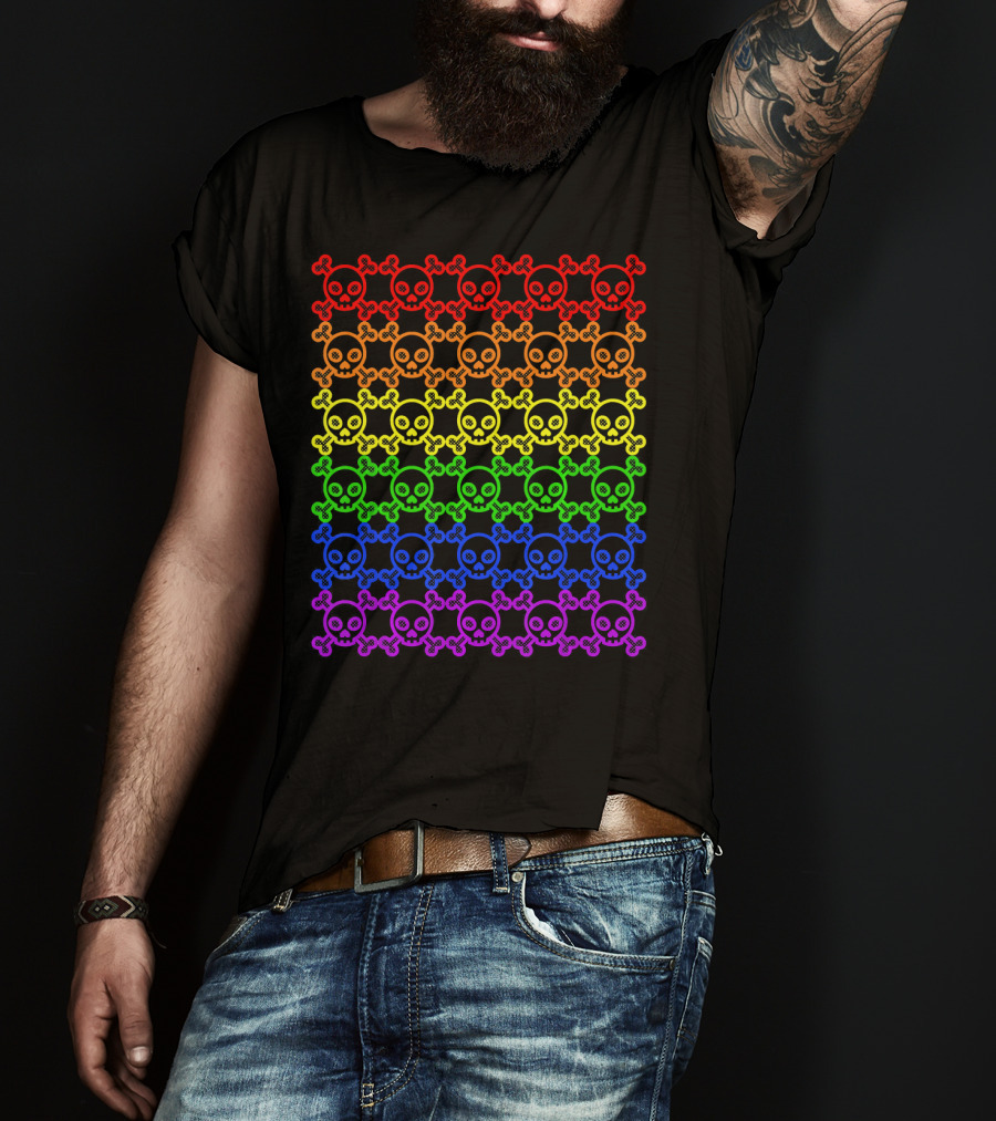 Rainbow Gay Pride Skull And Crossbones T-Shirt