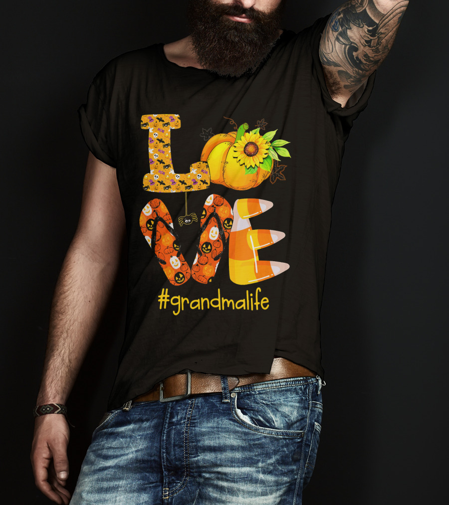 Love Halloween Pumpkin Sunflower #grandmalife T-Shirt