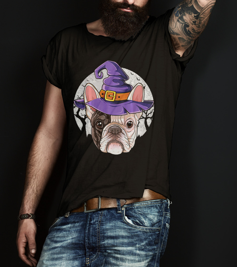 French Bulldog Halloween Witch Hat T-Shirt