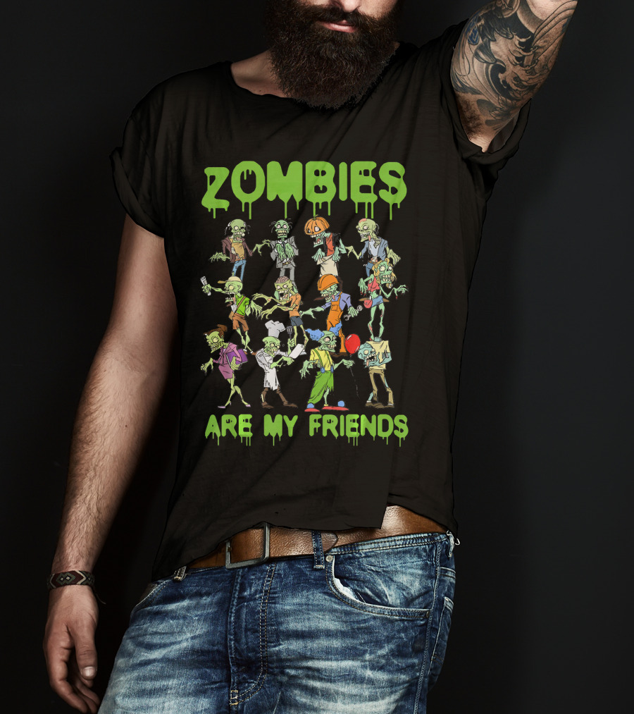 Funny Colorful Zombies Are My Friends Party Scene T-Shirt