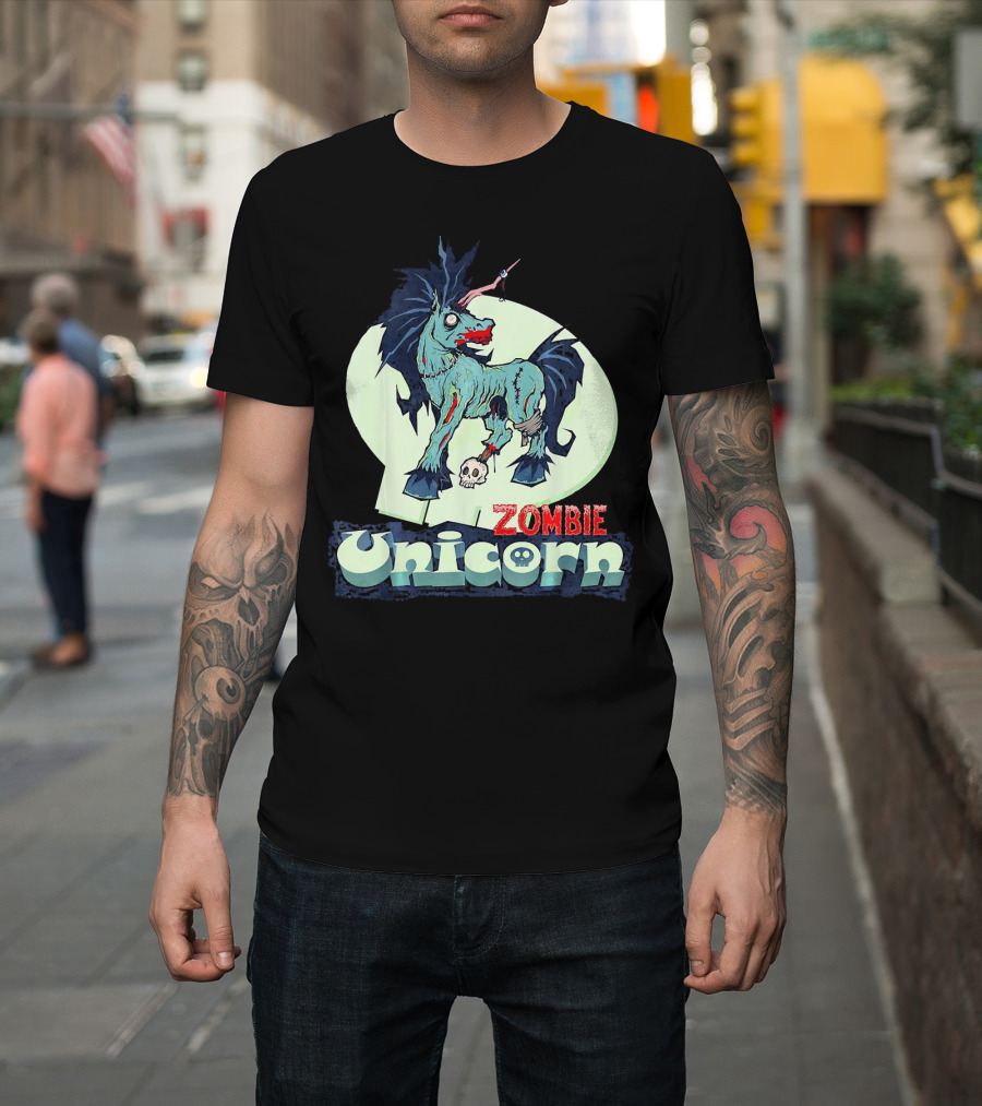 Zombie Unicorn With Skull And Blood Splatter T-Shirt