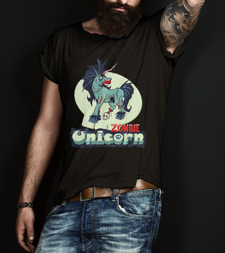 Zombie Unicorn With Skull And Blood Splatter T-Shirt