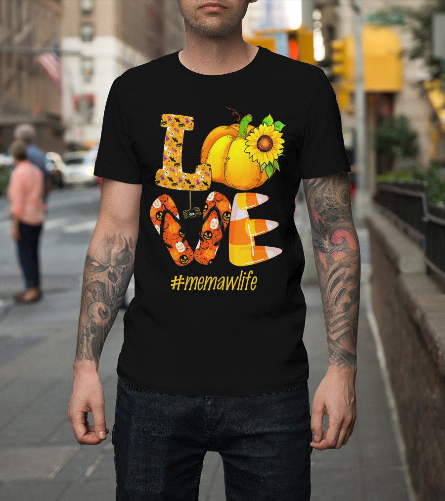 Love MeMaW Life Pumpkin Sunflower Halloween Candy Corn T-Shirt