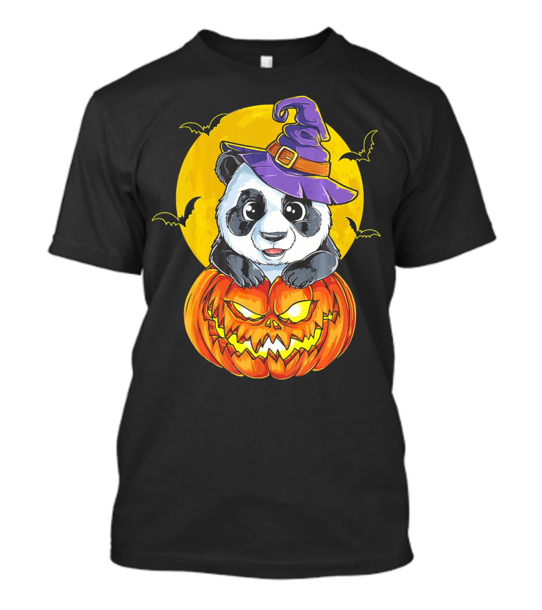 Panda Witch Halloween Pumpkin Moon Bats T-Shirt