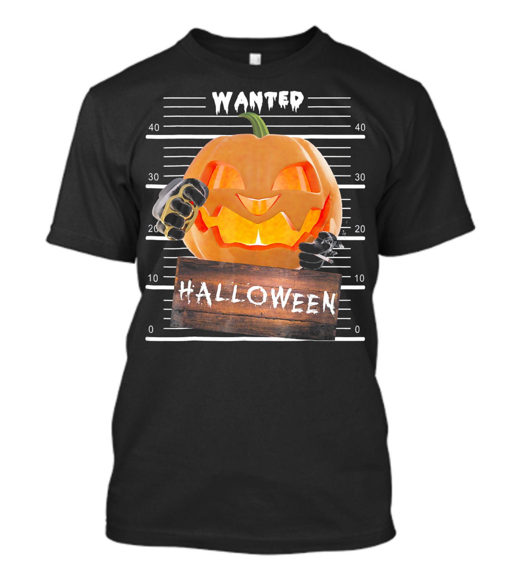 Wanted Halloween Pumpkin Mugshot Funny T-Shirt