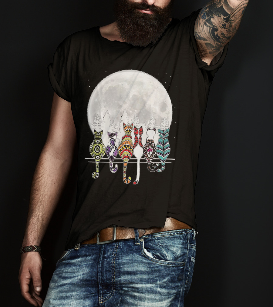 Day Of Dead Sugar Skull Cat Cats Skele Full Moon Forest T-Shirt