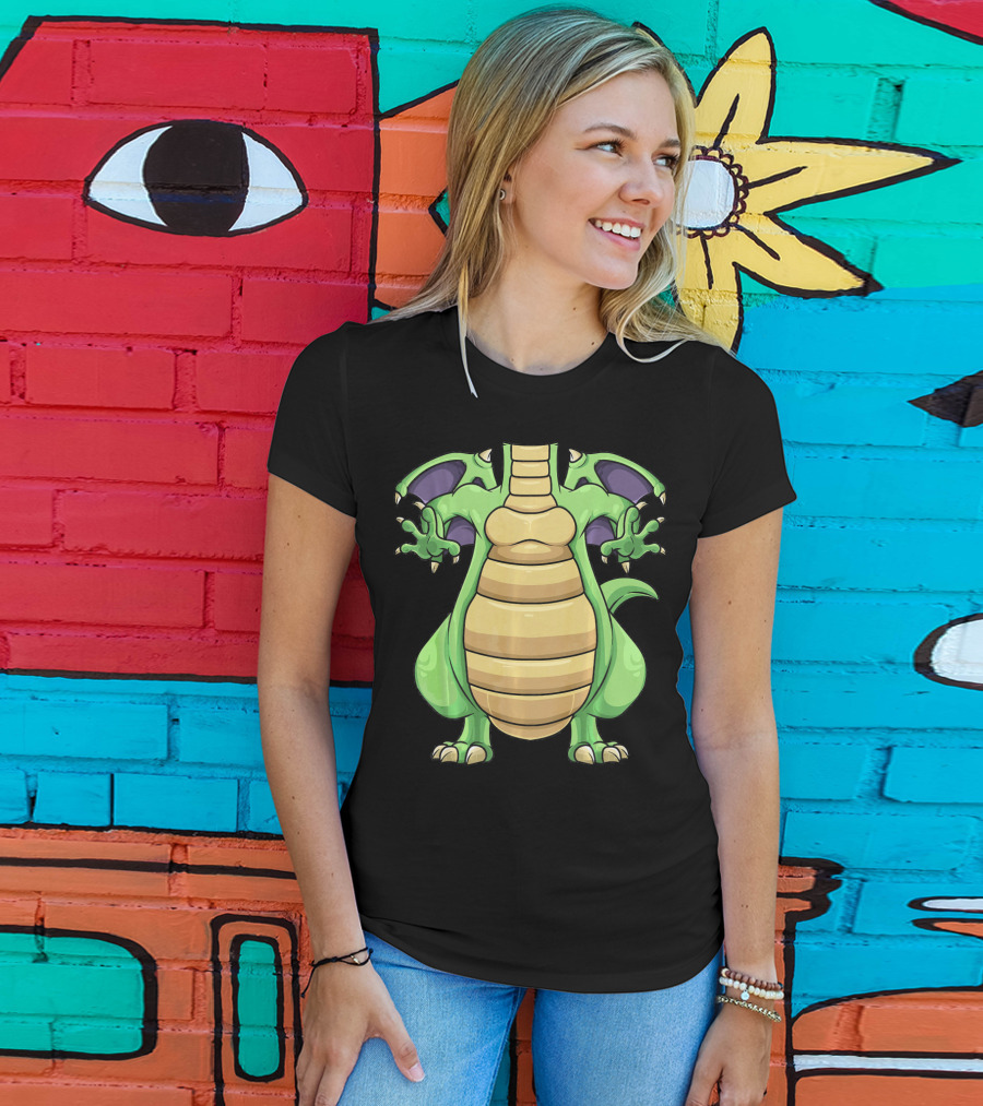 Cool Headless Dragon Retro Cartoon Style Green Monster T-Shirt