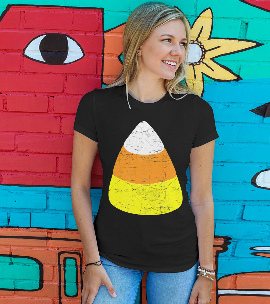 Halloween Candy Corn Vintage Crackle Texture T-Shirt