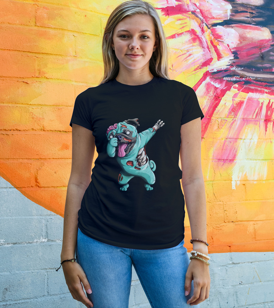 Dabbing Zombie Pug Cute Halloween Pugs Brain-Eating Costume T-Shirt