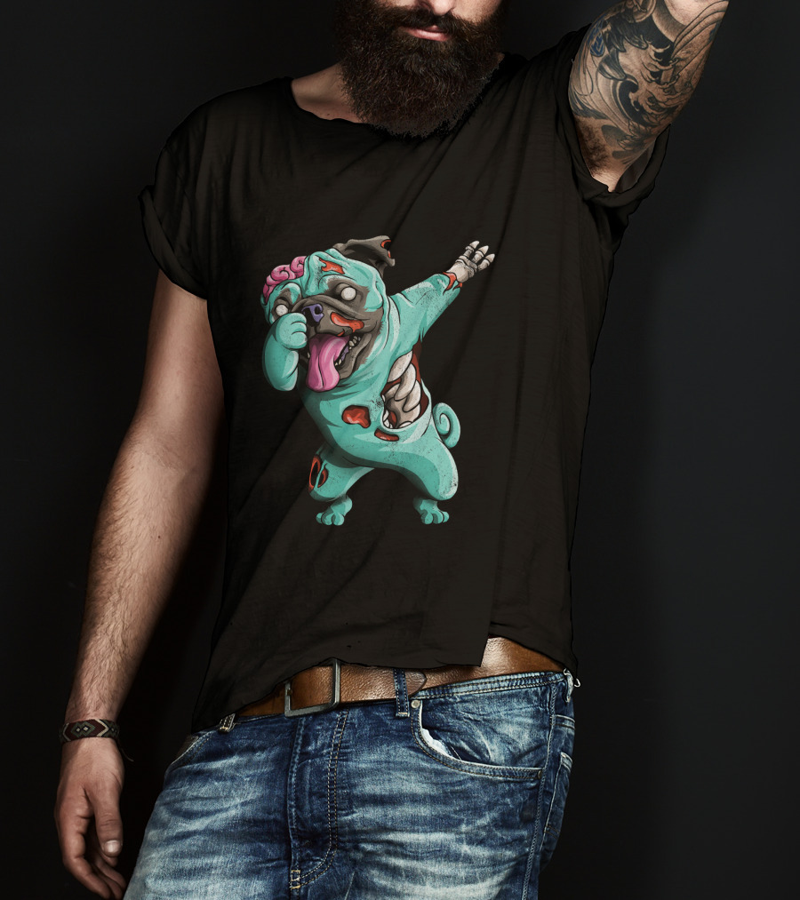 Dabbing Zombie Pug Cute Halloween Pugs Brain-Eating Costume T-Shirt