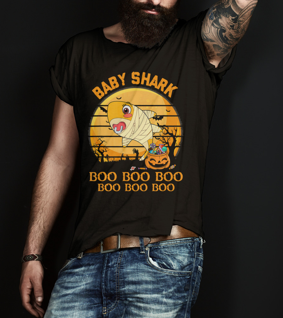 Baby Shark Boo Boo Boo Halloween Pumpkin Mummy T-Shirt