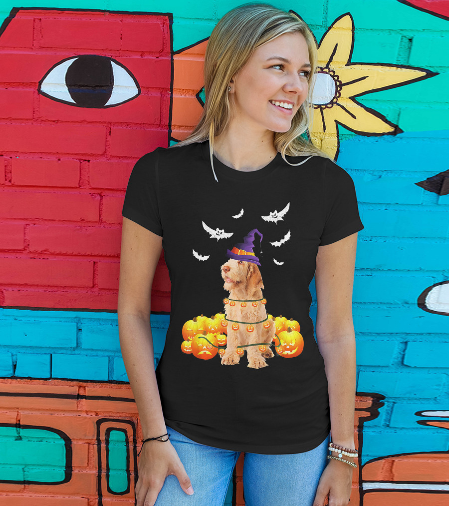 Spinone Italiano Dog Halloween Pumpkin Lights And Bats T-Shirt