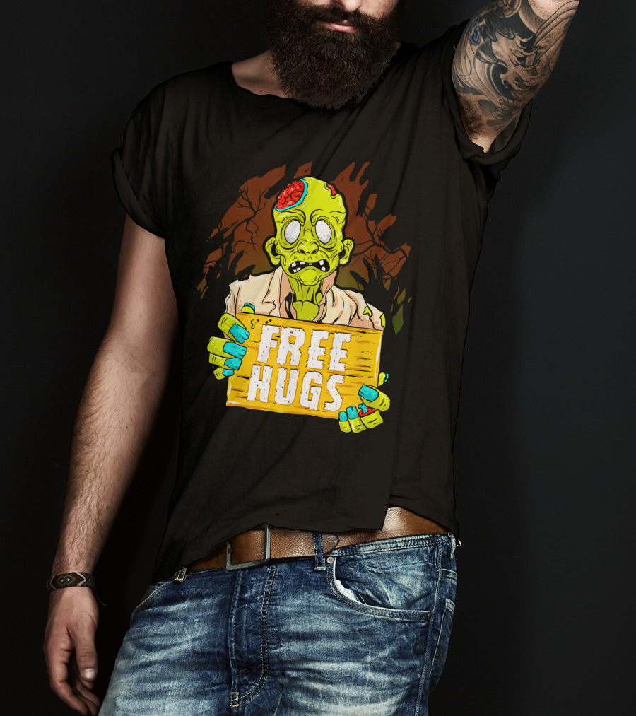 Free Hugs Creepy Zombie Funny Mens Halloween Horror T-Shirt