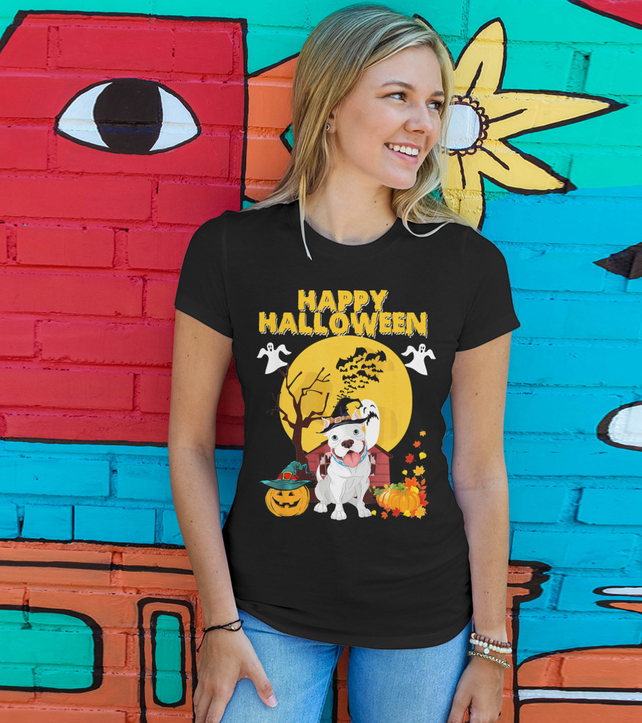 Happy Halloween Pumpkin Pitbull Dog Ghosts And Spooky Night T-Shirt