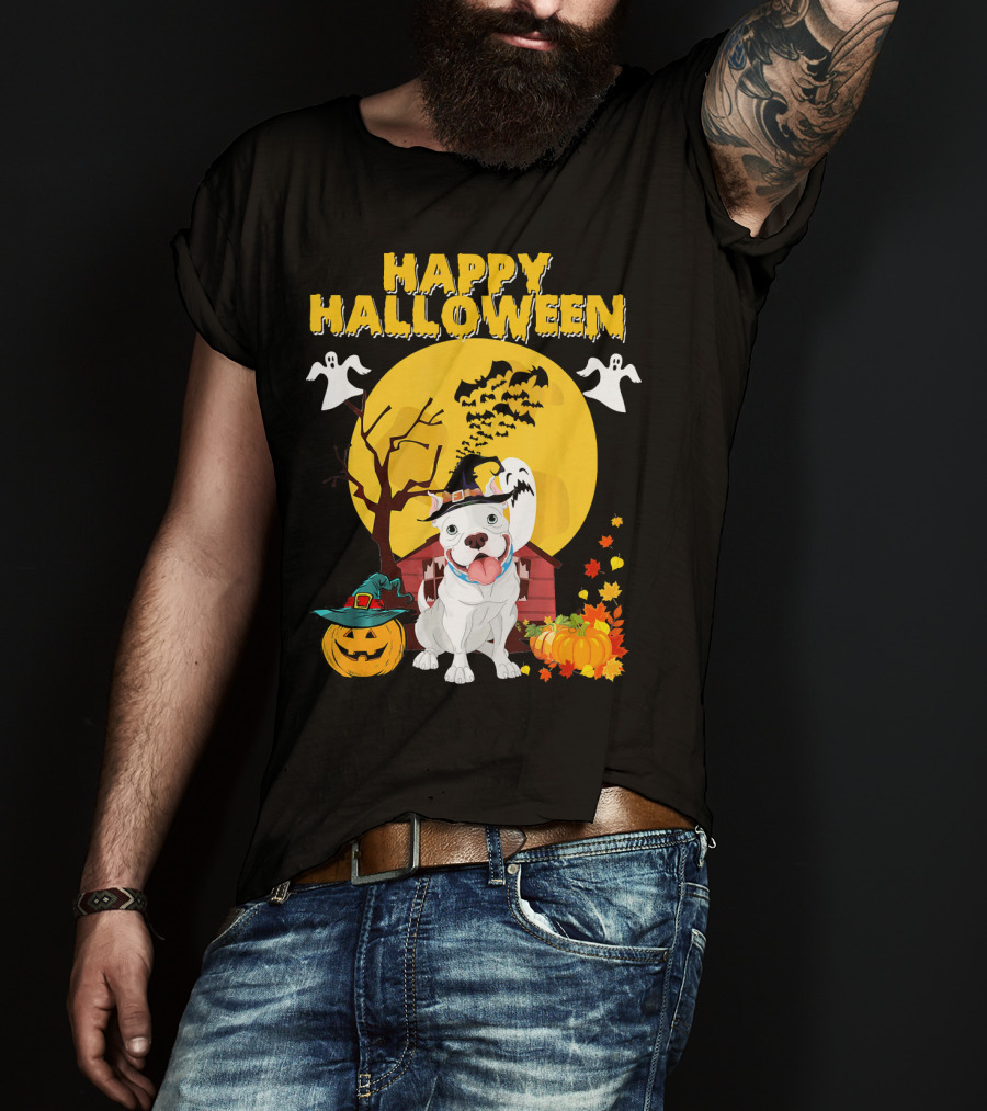 Happy Halloween Pumpkin Pitbull Dog Ghosts And Spooky Night T-Shirt