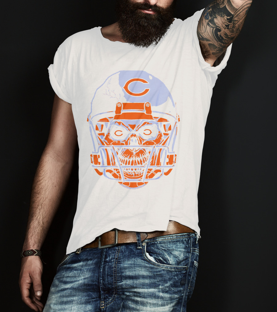 Chicago Bears Skull Helmet Halloween Football Skeleton T-Shirt