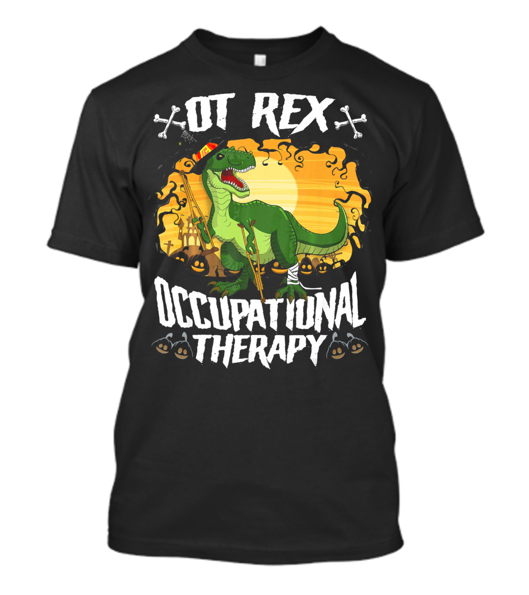 OT Rex Occupational Therapy Halloween Dinosaur With Crutches And Bandages T-Shirt