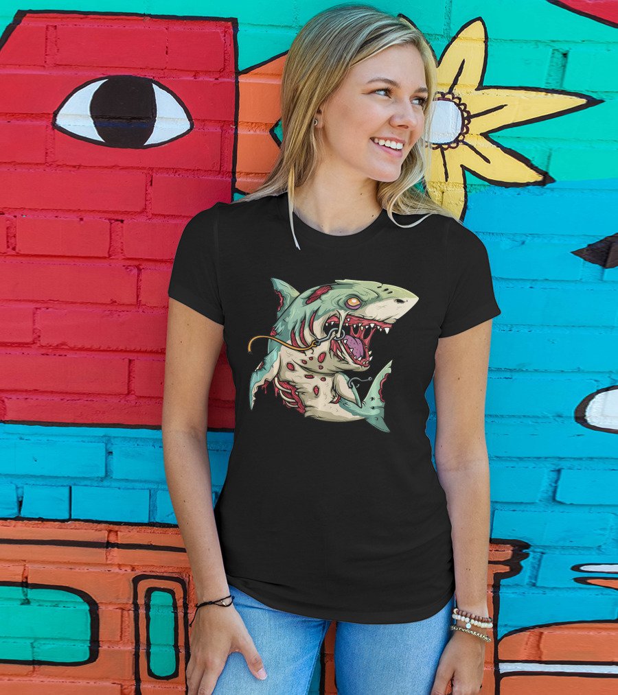 Zombie Shark Halloween Party Monster T-Shirt