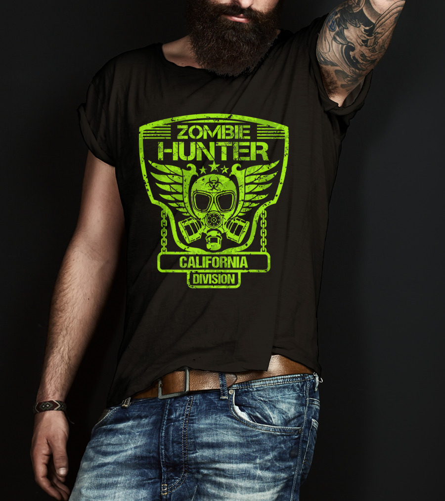 Zombie Hunter California Division Gas Mask Wings Emblem T-Shirt