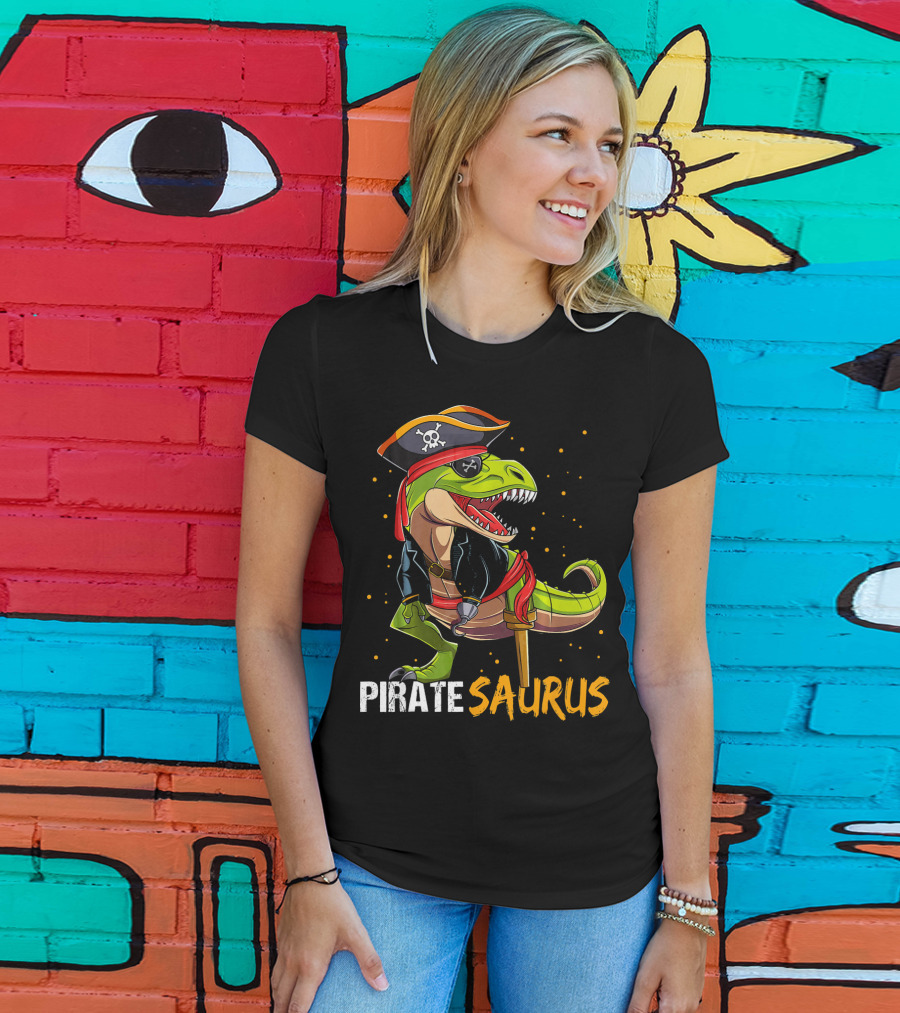 PIRATE SAURUS Dinosaur With Pirate Hat And Wooden Leg T-Shirt