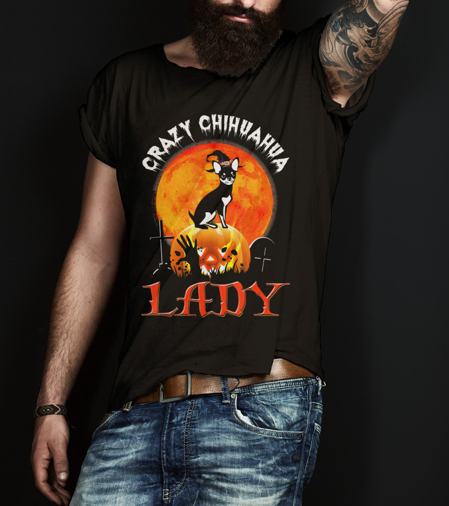 Crazy Chihuahua Lady Halloween Pumpkin Moon T-Shirt