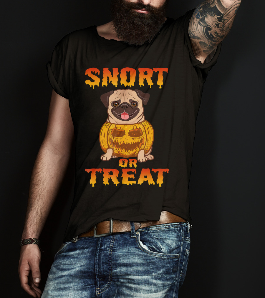 Snort Or Treat Funny Pug Pumpkin Halloween T-Shirt