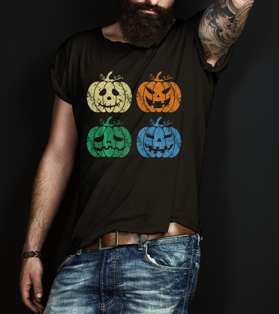 Vintage Retro Scary Pumpkin Face Halloween T-Shirt