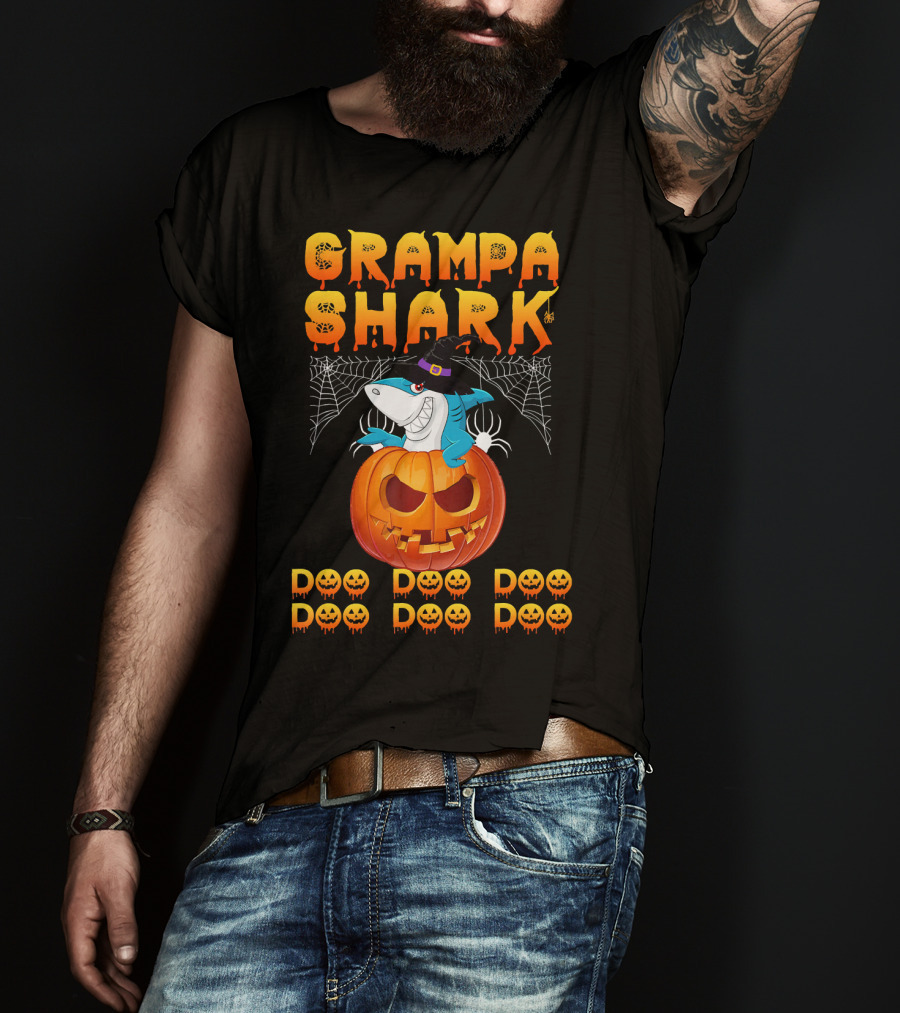 Grampa Shark Doo Doo Halloween Pumpkin Spider Webs T-Shirt