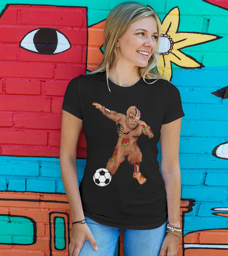 Dabbing Zombie Bigfoot Halloween Soccer Player T-Shirt