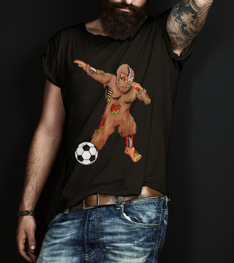 Dabbing Zombie Bigfoot Halloween Soccer Player T-Shirt