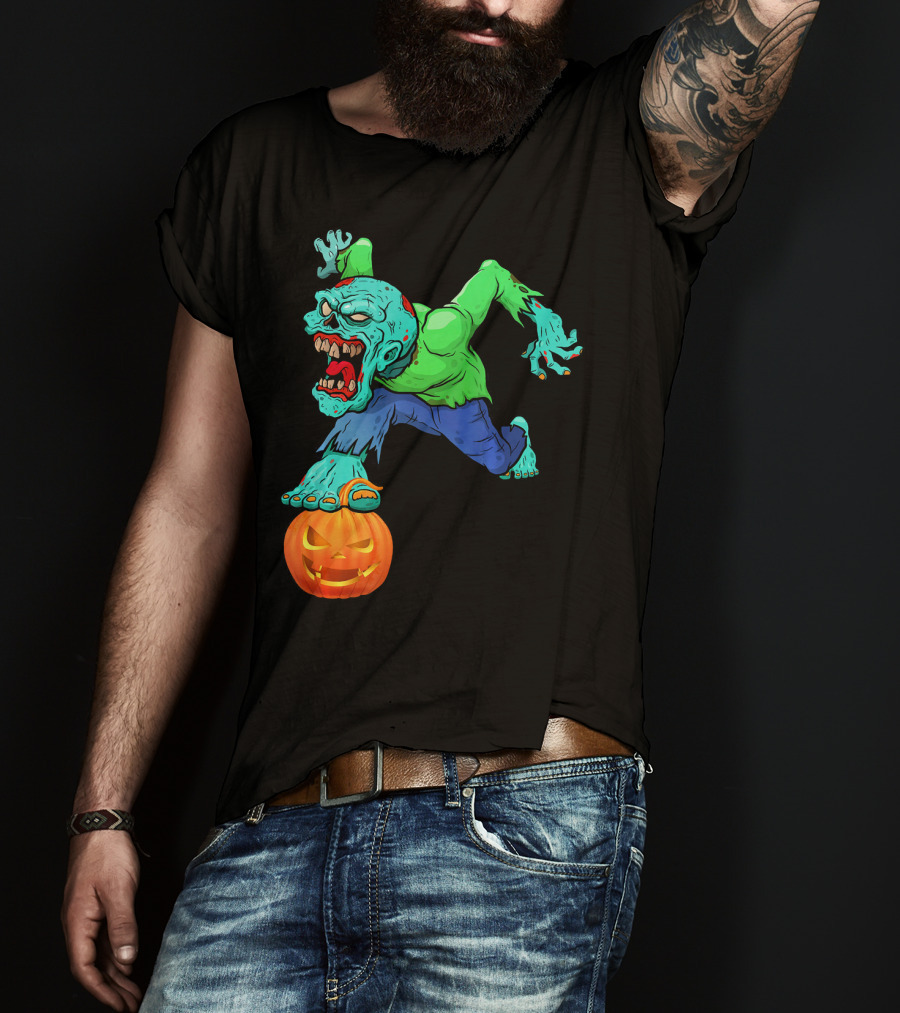 Zombie Leaping Over Grinning Pumpkin T-Shirt