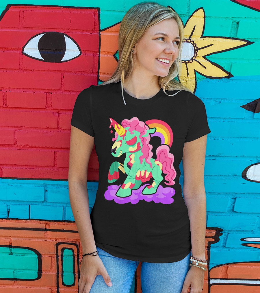 Zombie Unicorn With Rainbow Mane And Tail T-Shirt