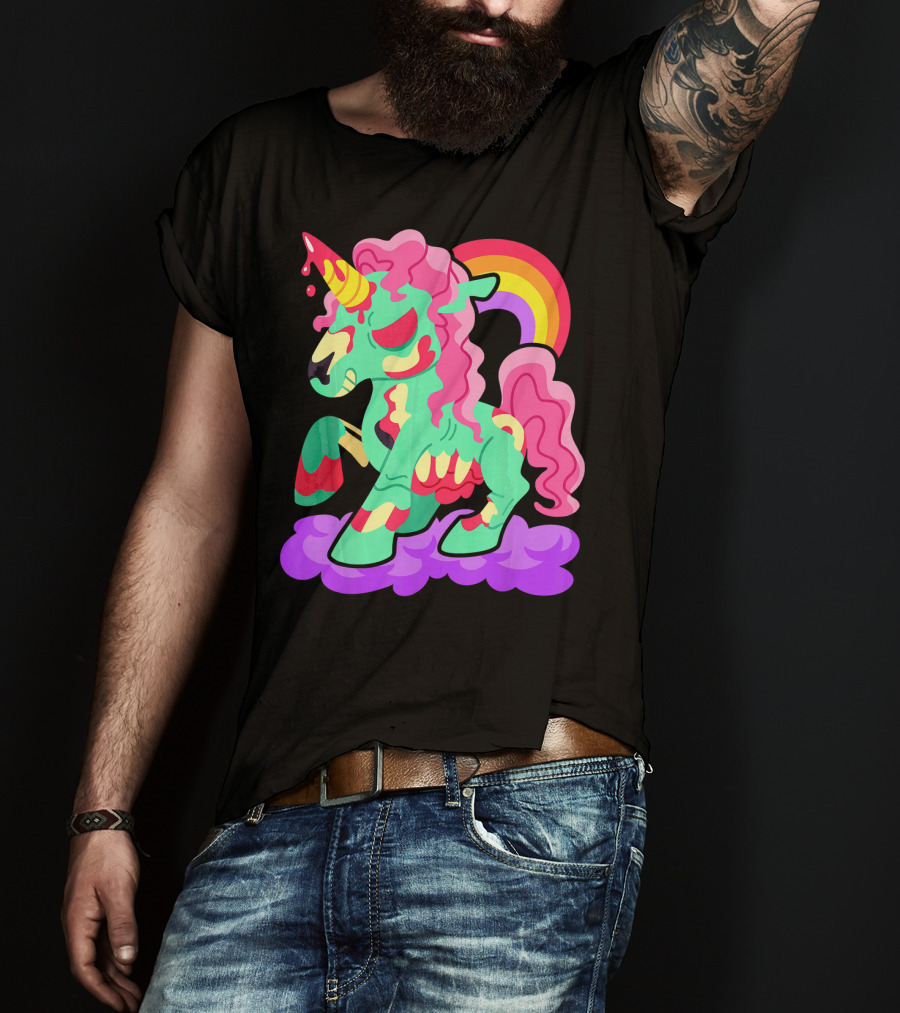 Zombie Unicorn With Rainbow Mane And Tail T-Shirt