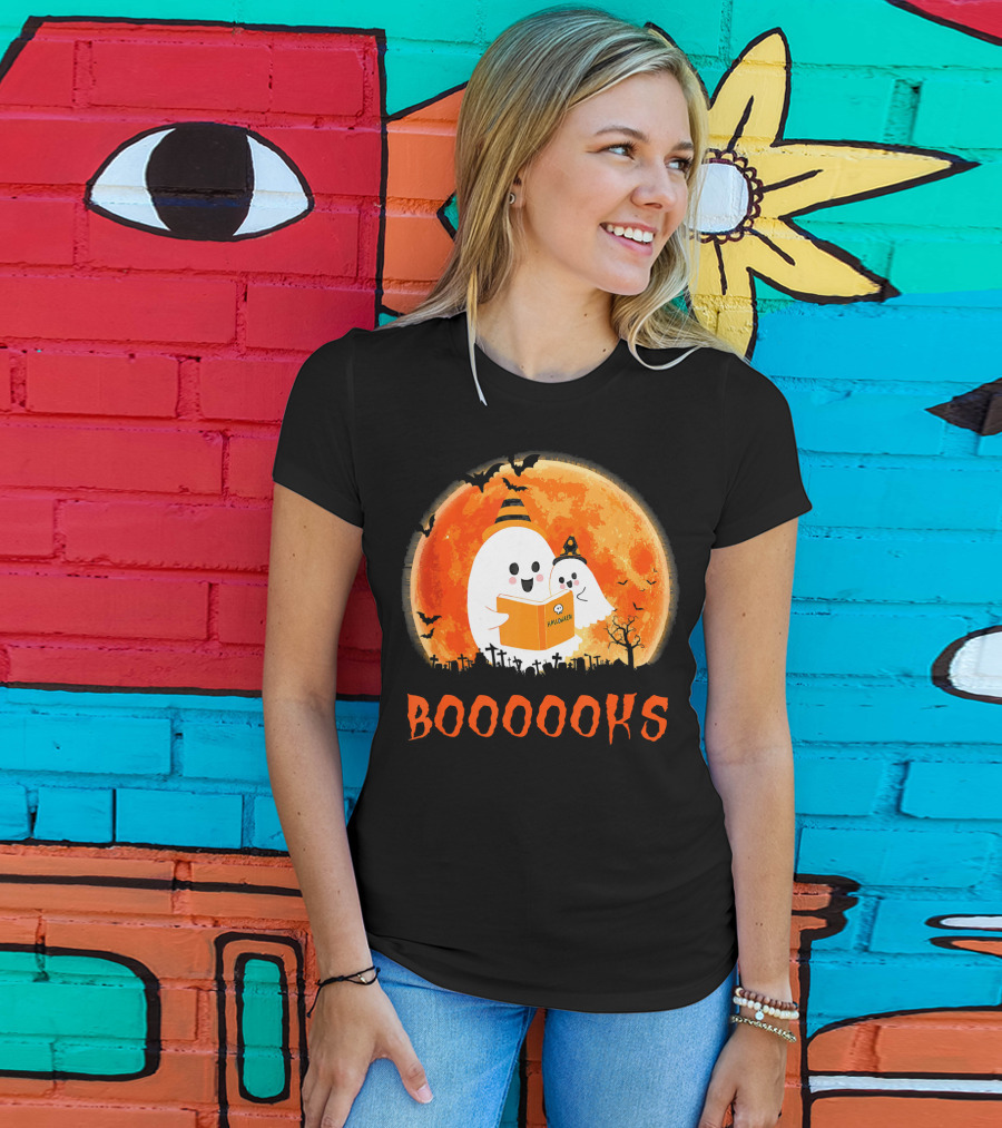 Halloween Ghosts Reading Booooooks With Funny Teacher T-Shirt