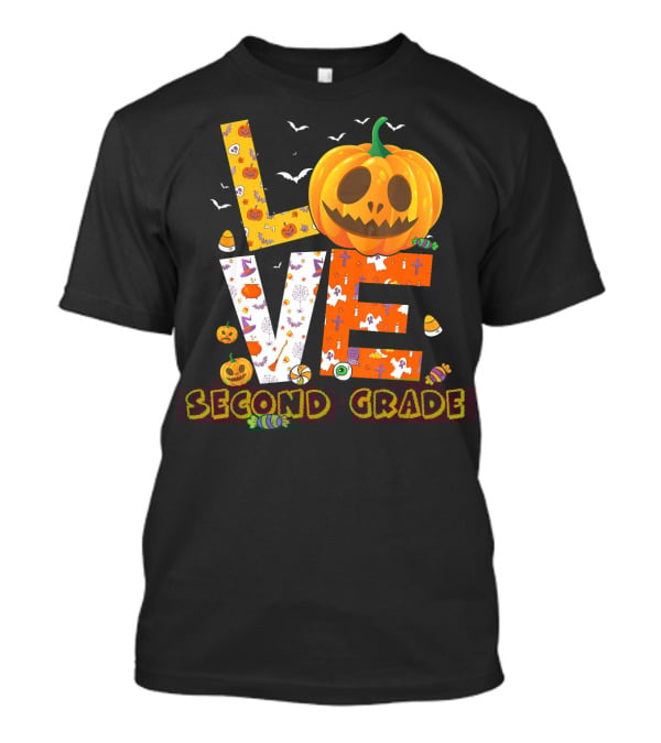 Love Second Grade Funny Halloween Pumpkin Kids T-Shirt