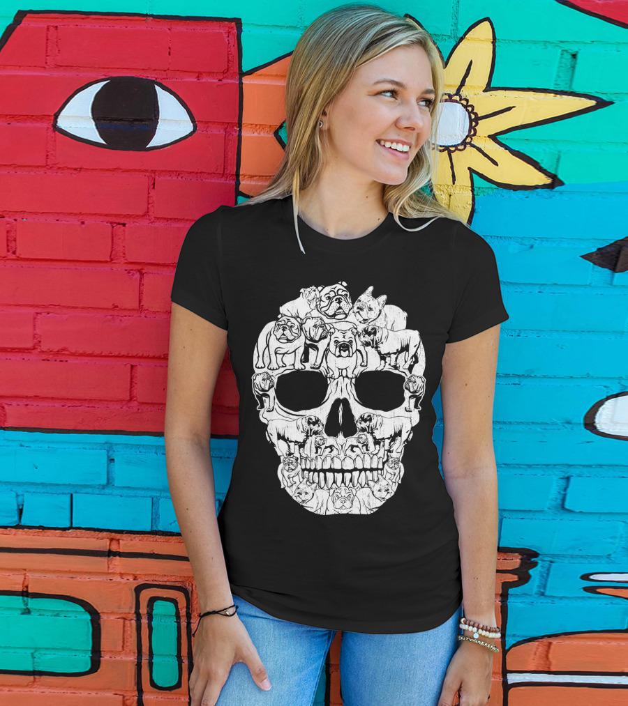 English Bulldog Dog Skull Halloween T-Shirt