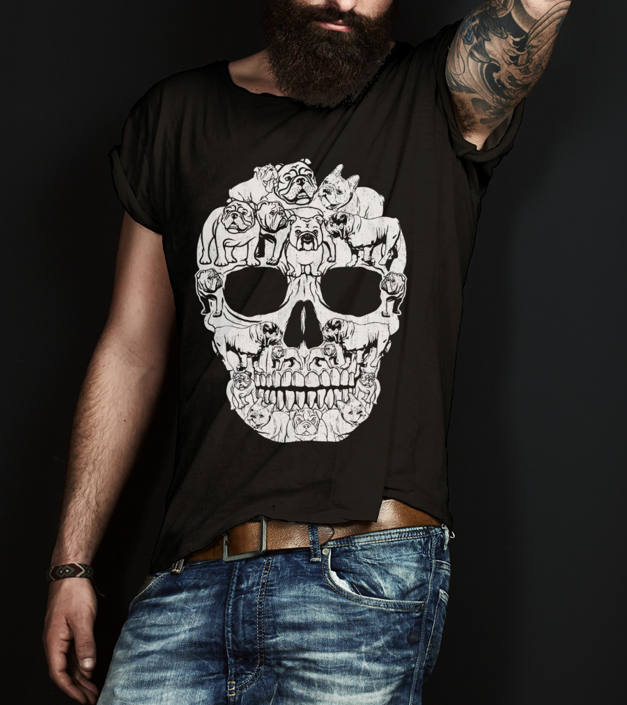English Bulldog Dog Skull Halloween T-Shirt