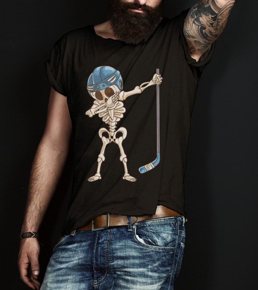 Dabbing Skeleton With Hockey Stick And Helmet T-Shirt