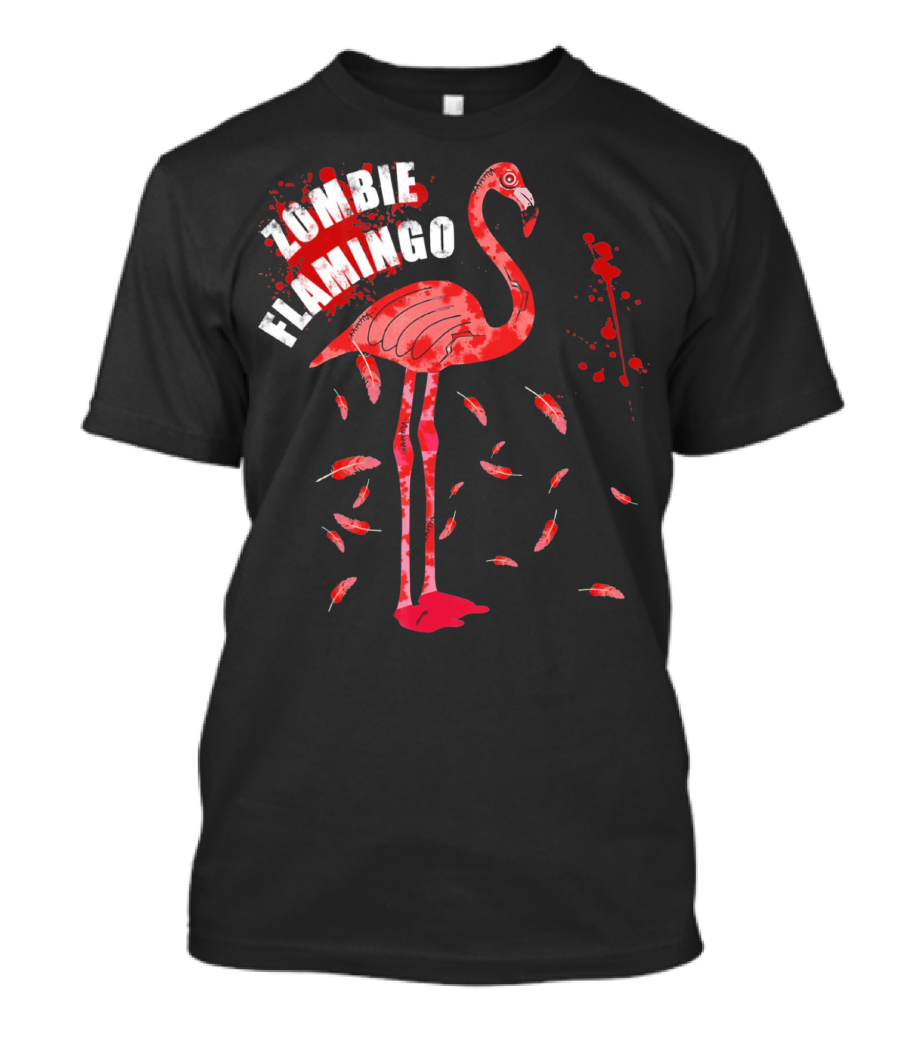Zombie Flamingo Scary Red Splatter Feathers T-Shirt