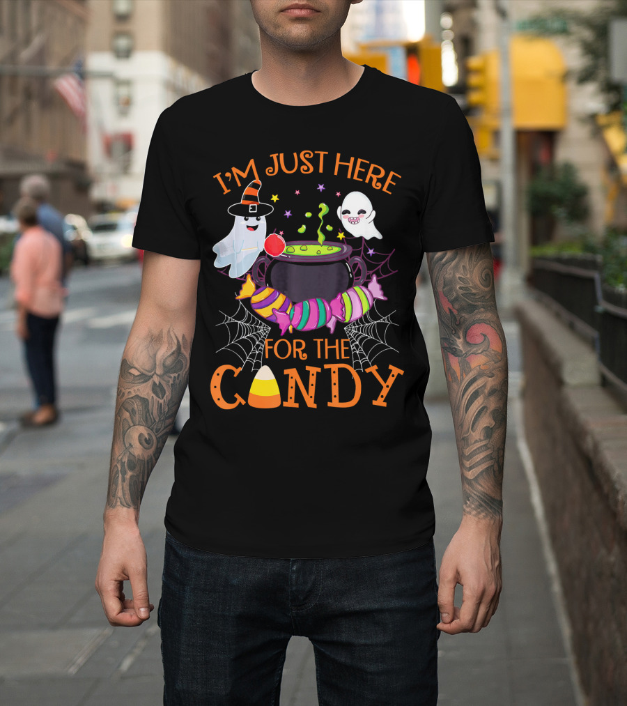 I'm Just Here For The Candy Ghost Cauldron And Candy Corn T-Shirt