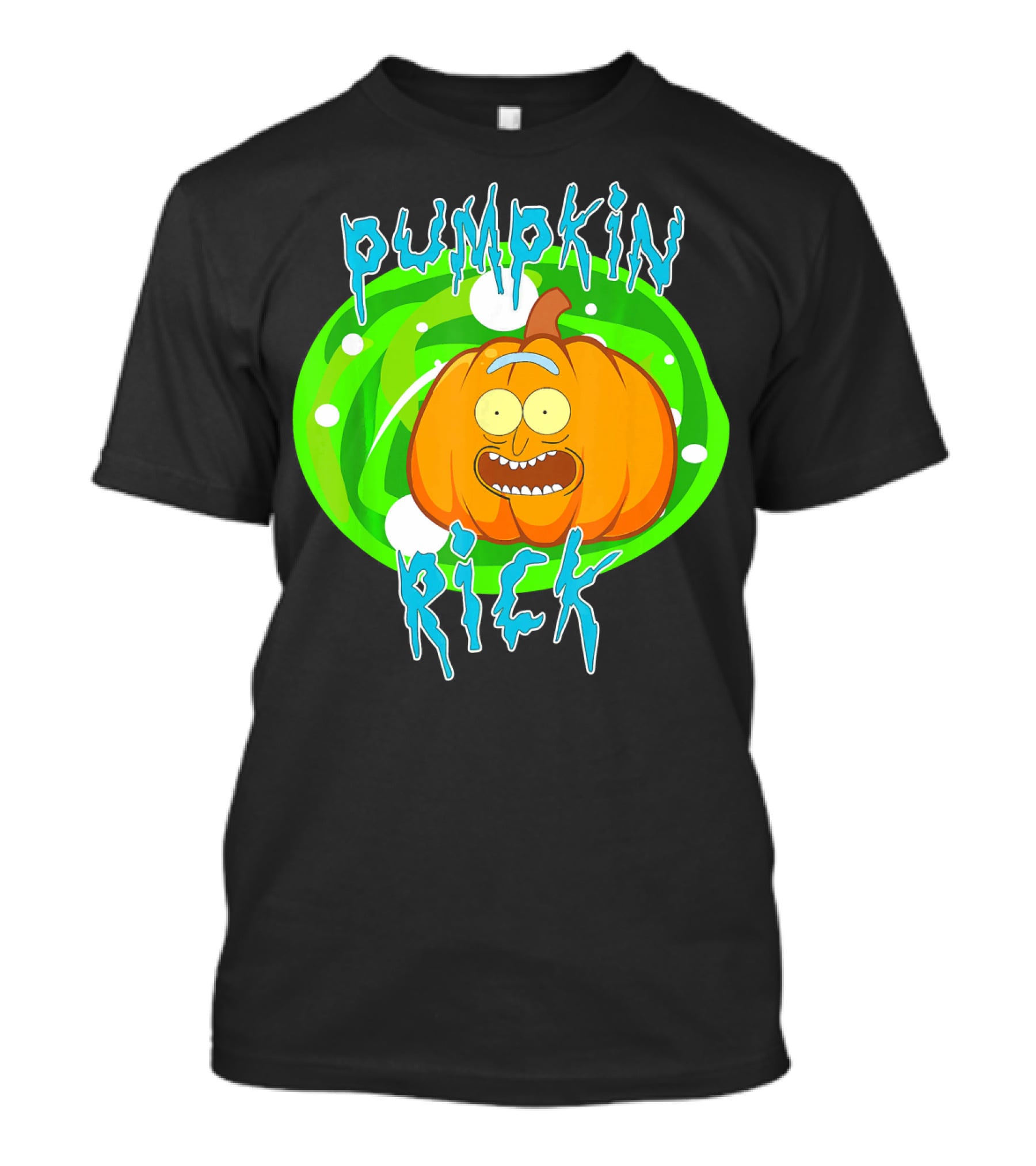 Pumpkin Rick Halloween Parody With Green Portal And Cartoon Face T-Shirt
